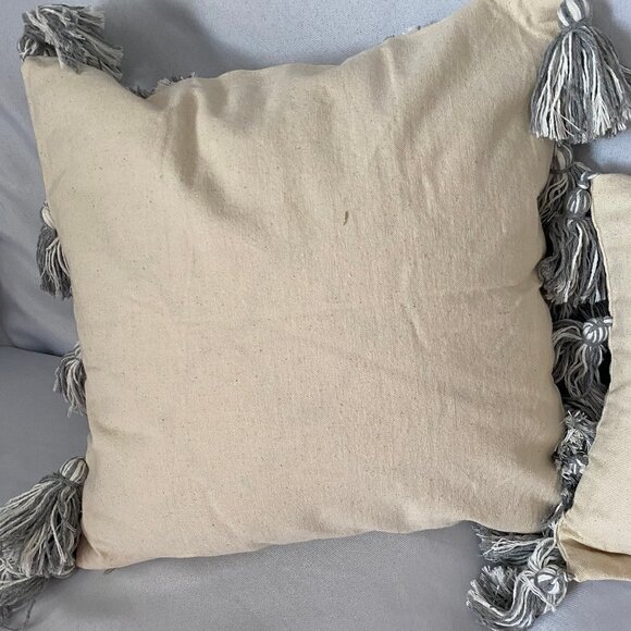 BoHo Farmhouse 2 PcCanvas Yarn Fringe Embellishment Decor Accent Pillow Case Set - Picture 7 of 8